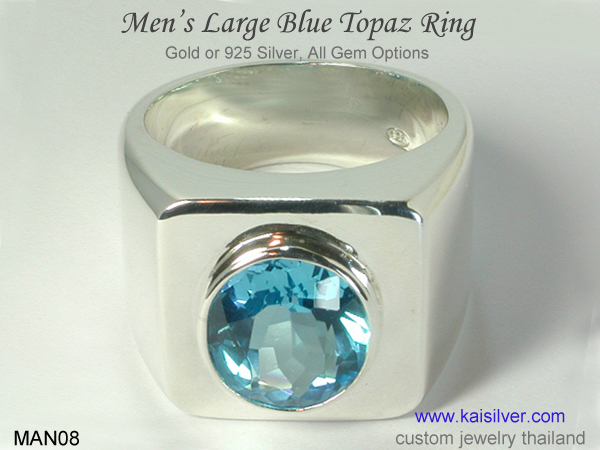 blue topaz gemstone wedding ring for men