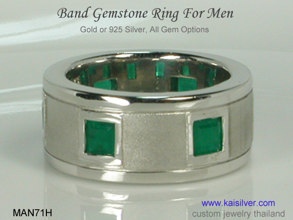 mens white gold emerald wedding ring